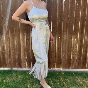 Lulus White Silky Fringe Midi Dress